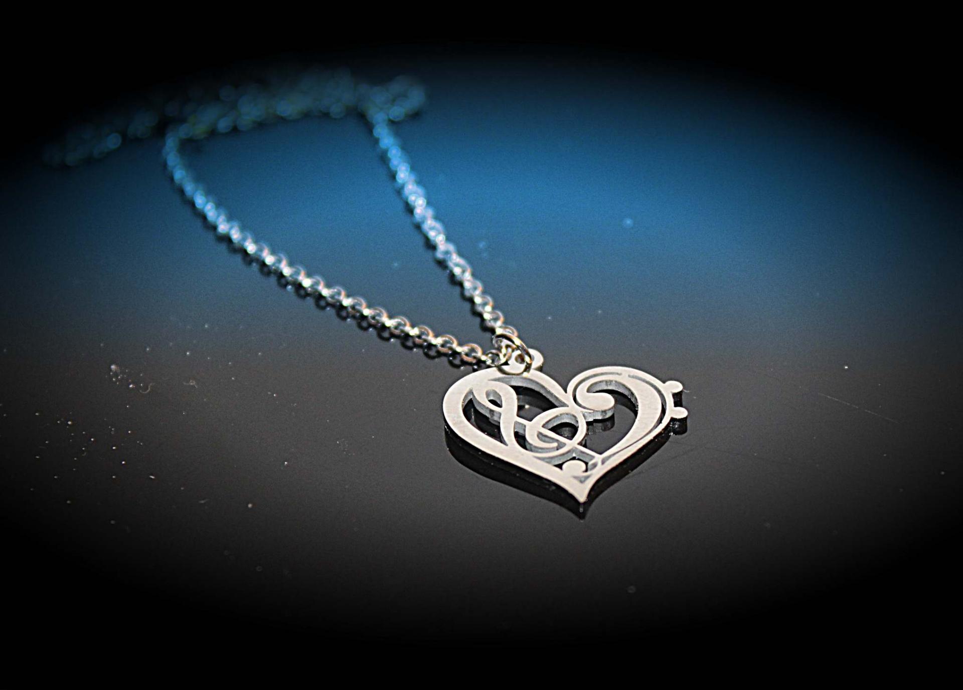 Heart Necklace with Bass and Treble Clef Fusion