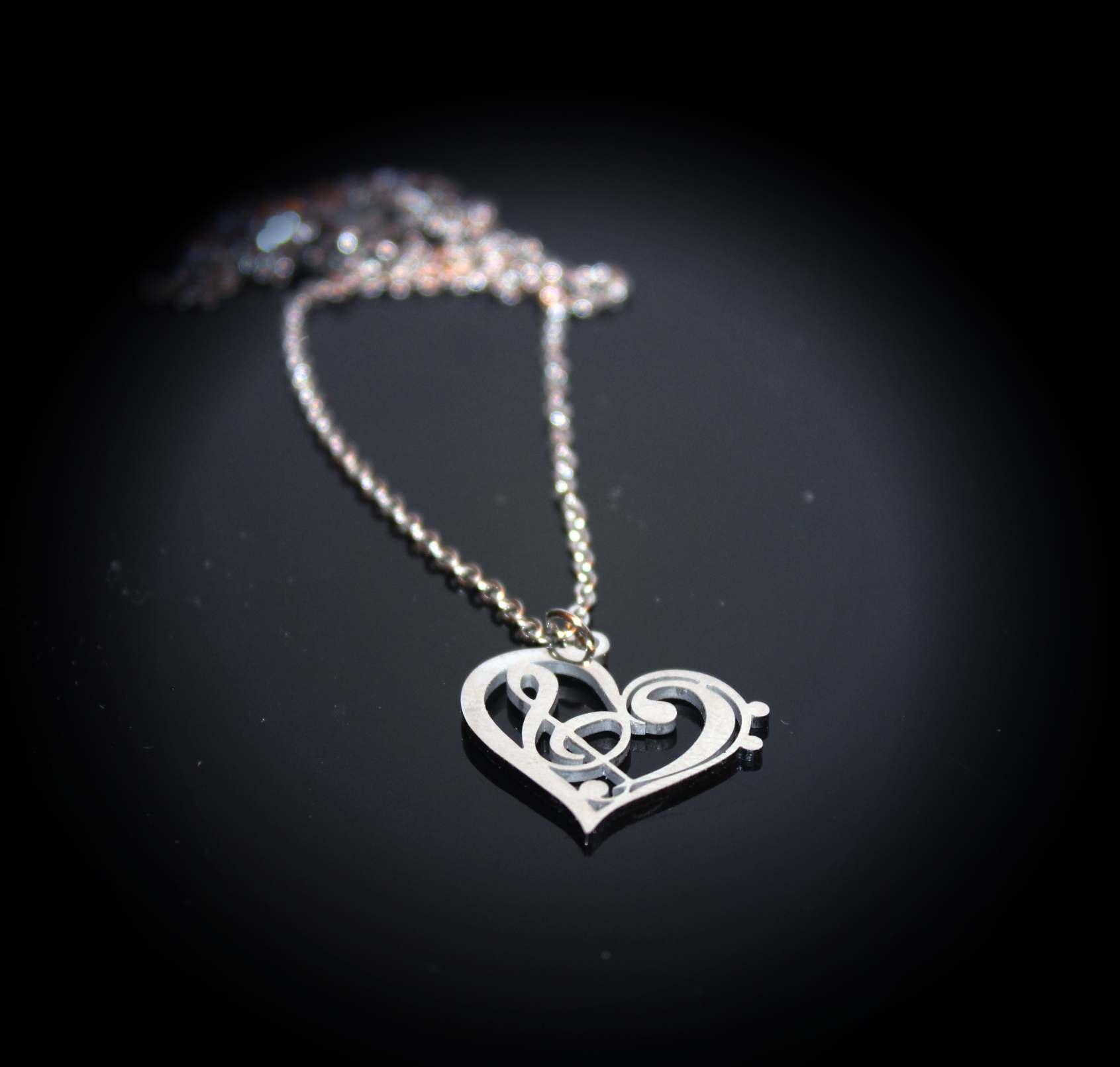 Heart Necklace with Bass and Treble Clef Fusion