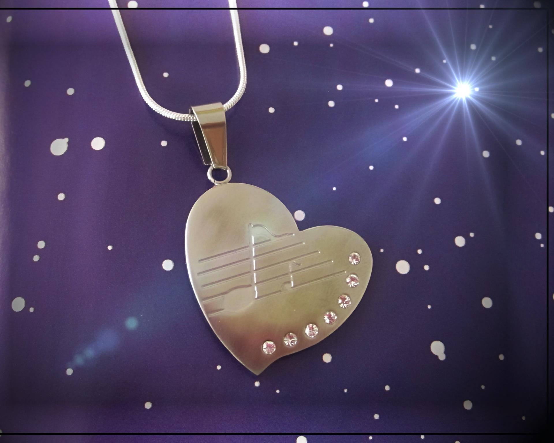 Valentines Heart Pendant in Stainless Steel with Music Note