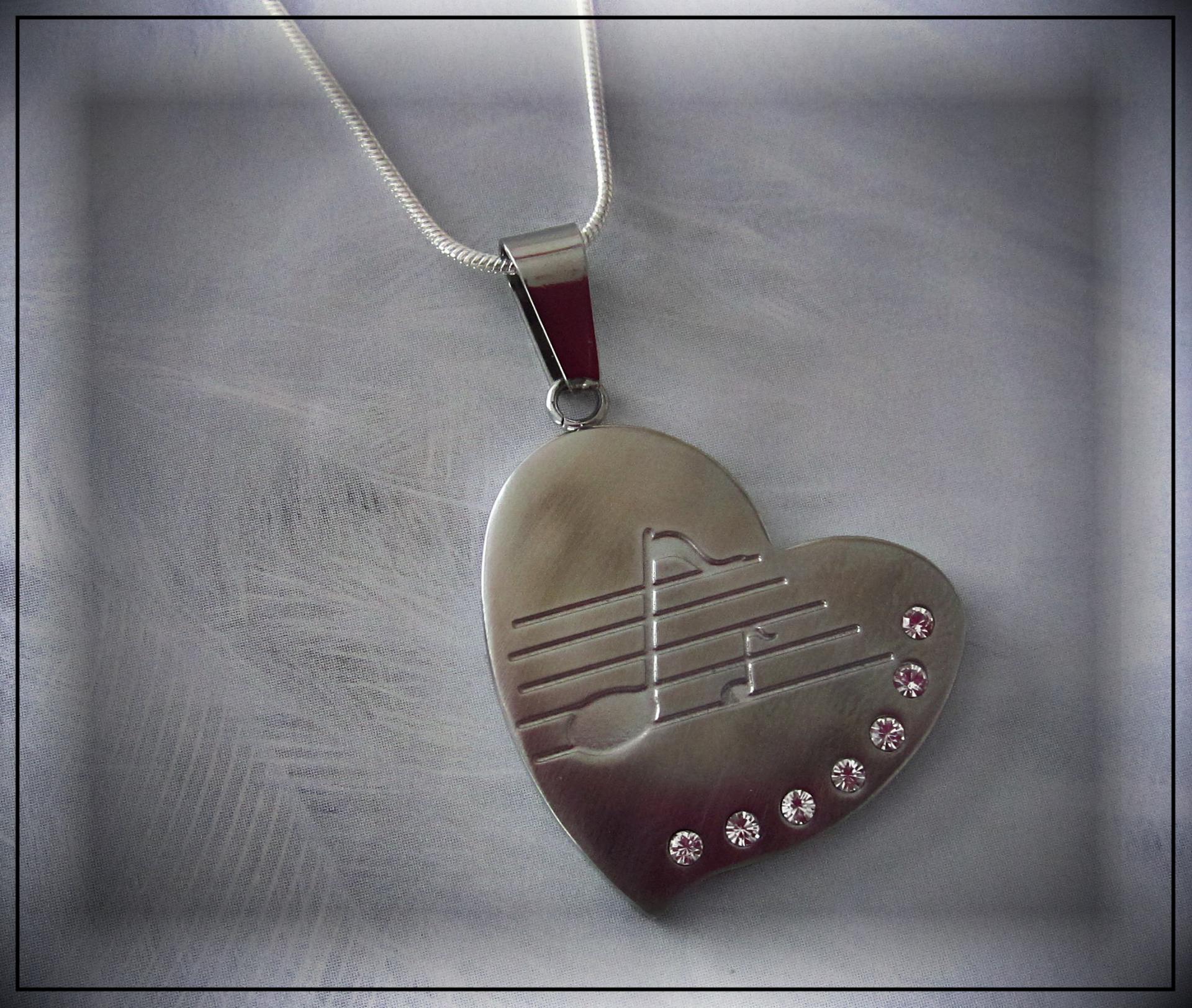 Valentines Heart Pendant in Stainless Steel with Music Note