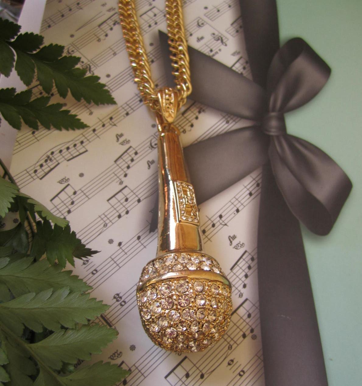 Microphone Necklace Hip Hop Crystal