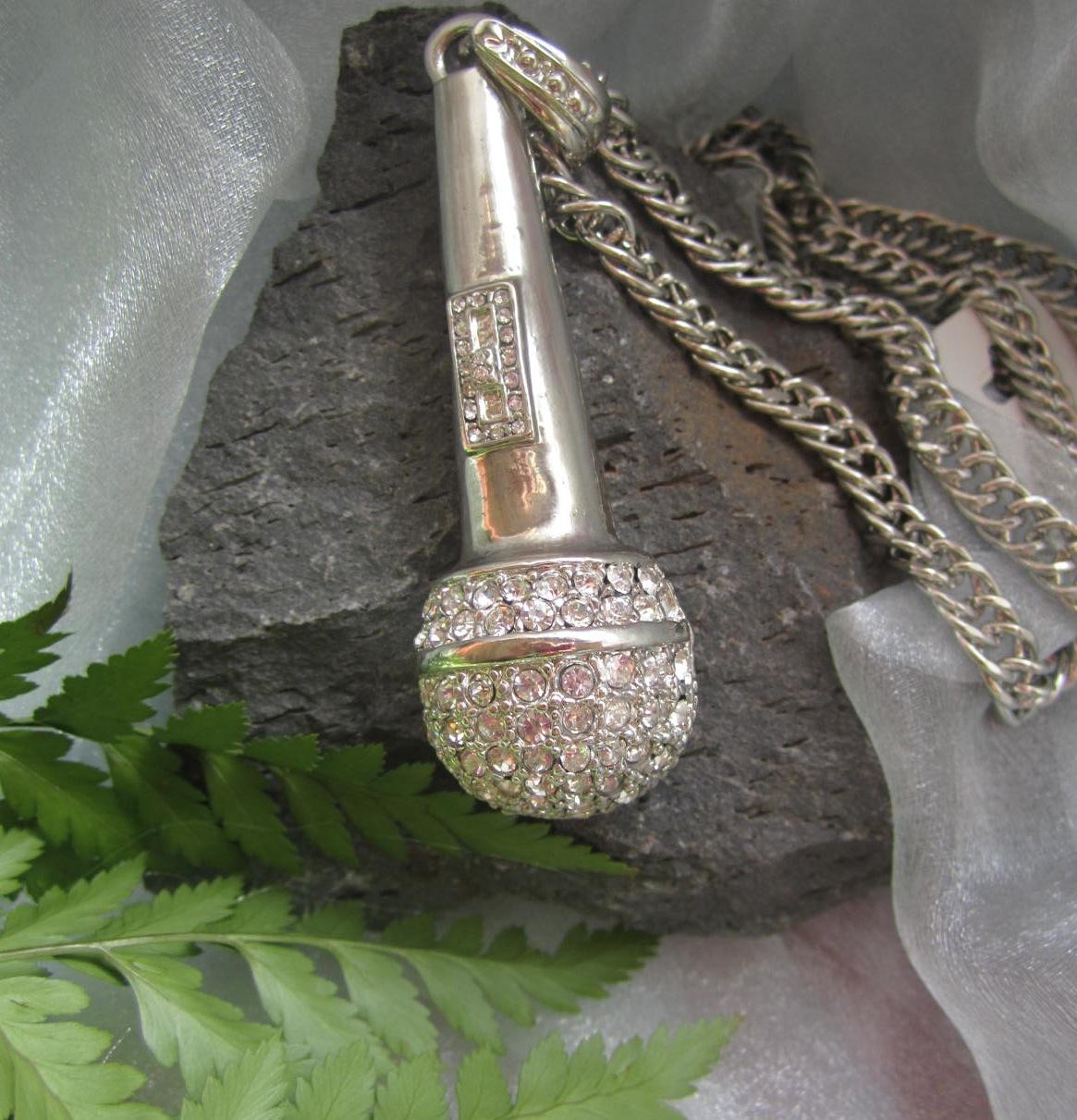 Microphone Necklace Hip Hop Crystal