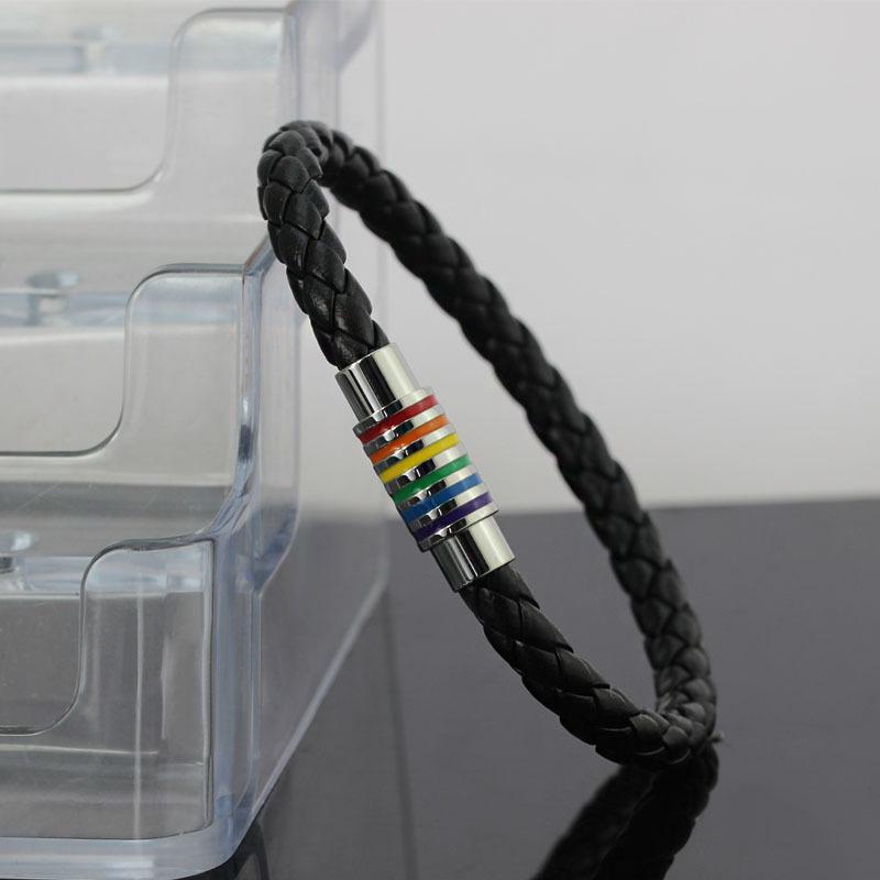 Rainbow Flag Titanium Steel Vintage Leather Bracelet