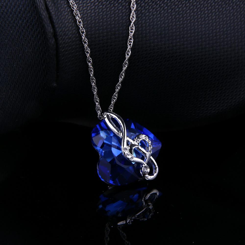 Blue Heart Crystal Music Note Necklace