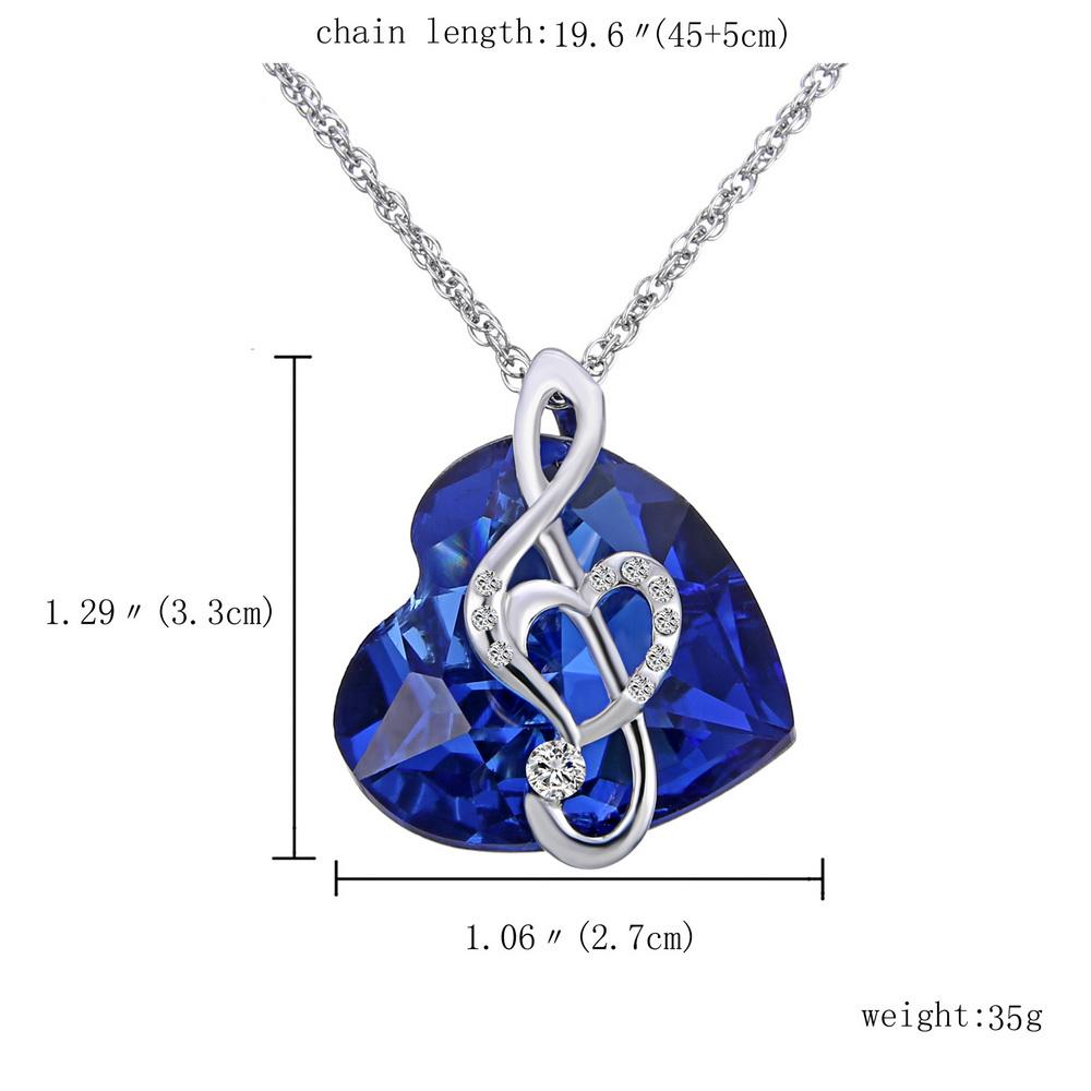 Blue Heart Crystal Music Note Necklace