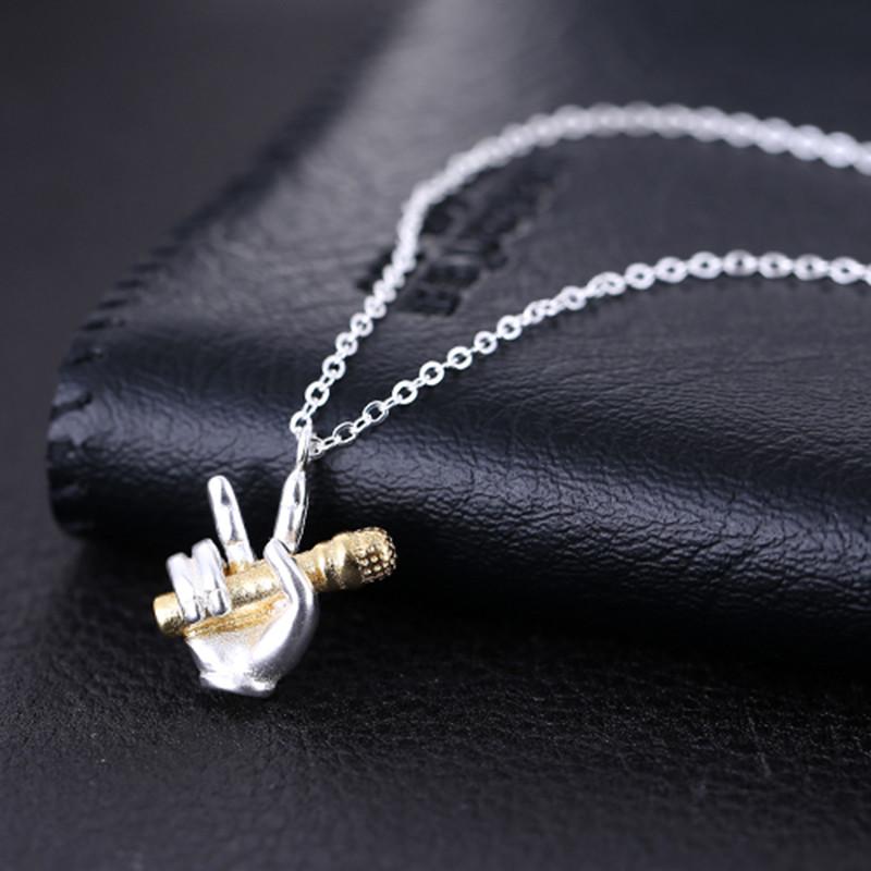 Silver Hand Microphone Necklace