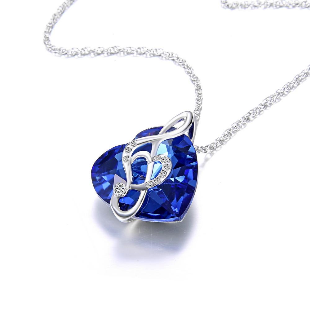 Blue Heart Crystal Music Note Necklace