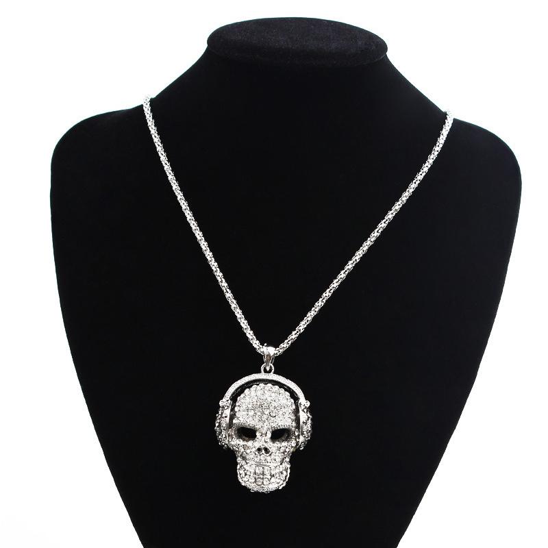 Gothic Vintage Punk Skull With Headphones Necklace