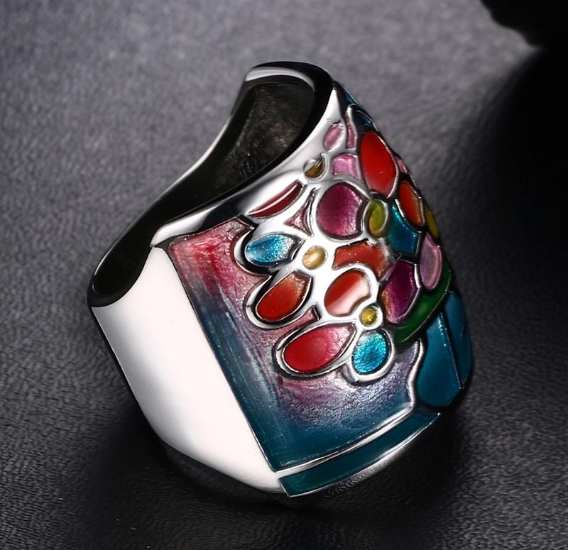 Coloured Enamel Geometric Statement Ring