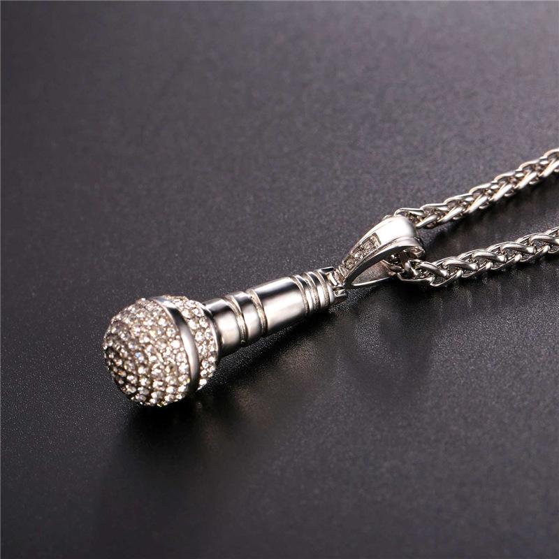 Microphone Pendant - Stainless Steel With Crystal