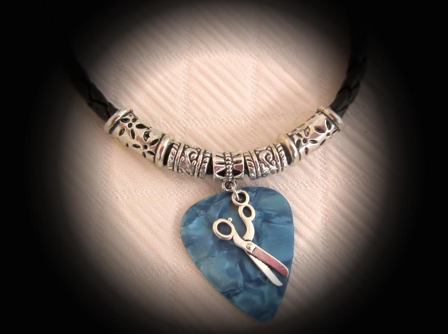 Guitar Pick necklace with Scissors "Funky Tubes" style