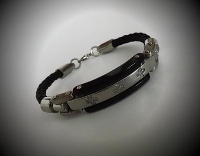 Leather & Stainless Steel Watch Style Bracelet