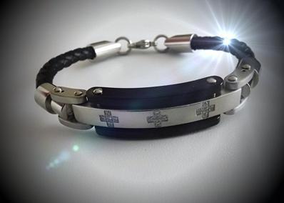 Leather & Stainless Steel Watch Style Bracelet