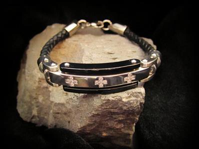 Leather & Stainless Steel Watch Style Bracelet