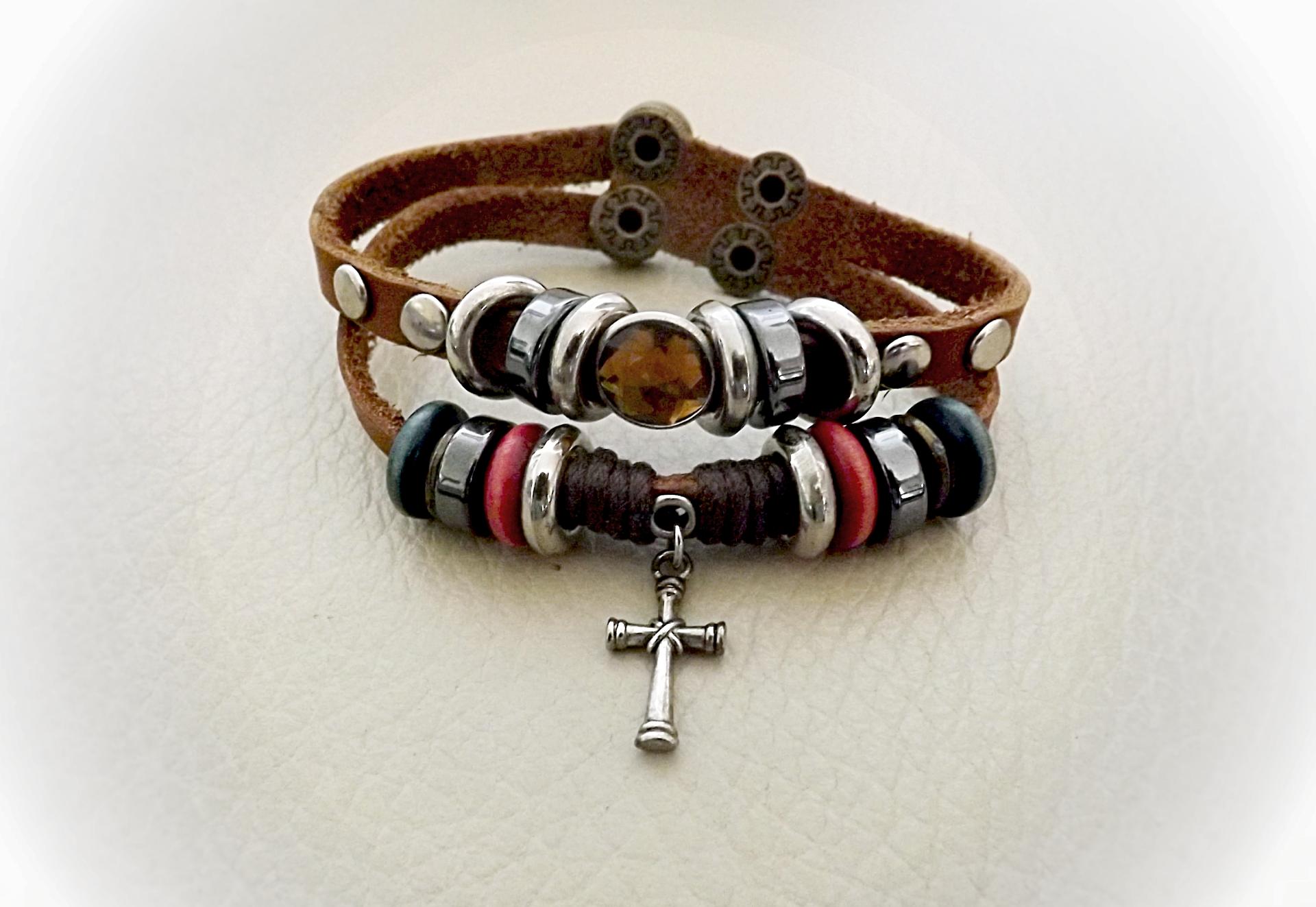 Leather Bracelet with Music Note Or Cross Charm