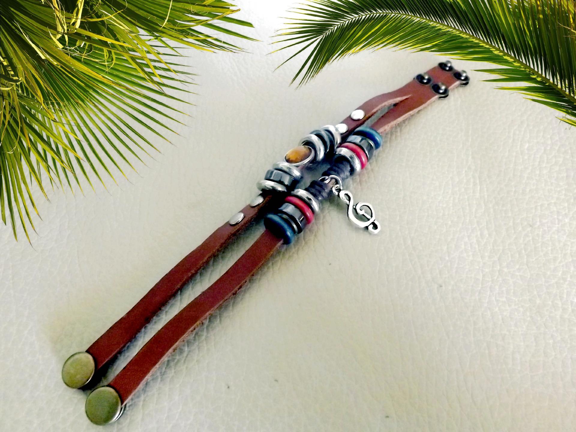 Leather Bracelet with Music Note Or Cross Charm