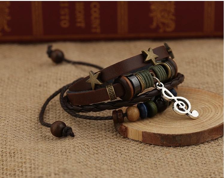 Vintage Leather Retro Beaded Music Bracelet