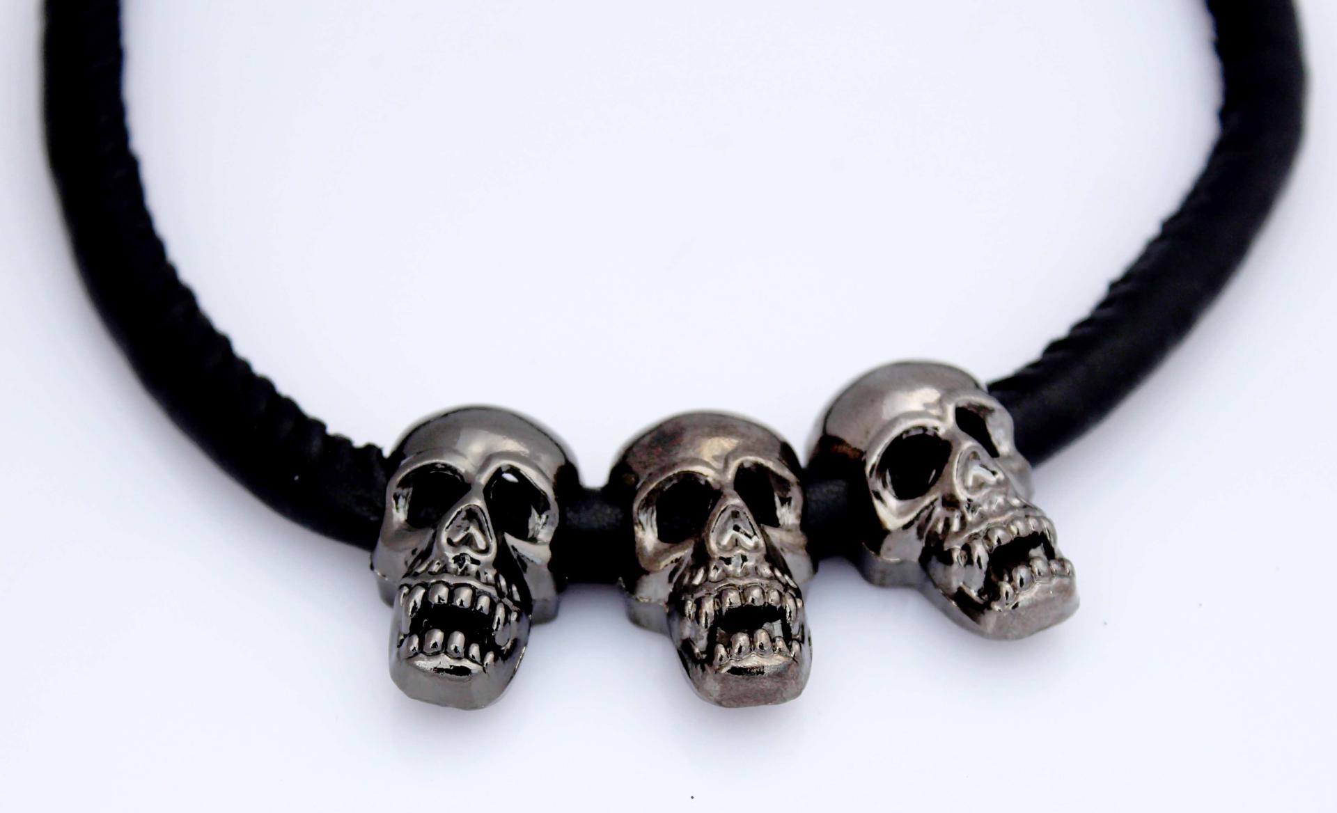 Leather Necklace with Ghost Skulls