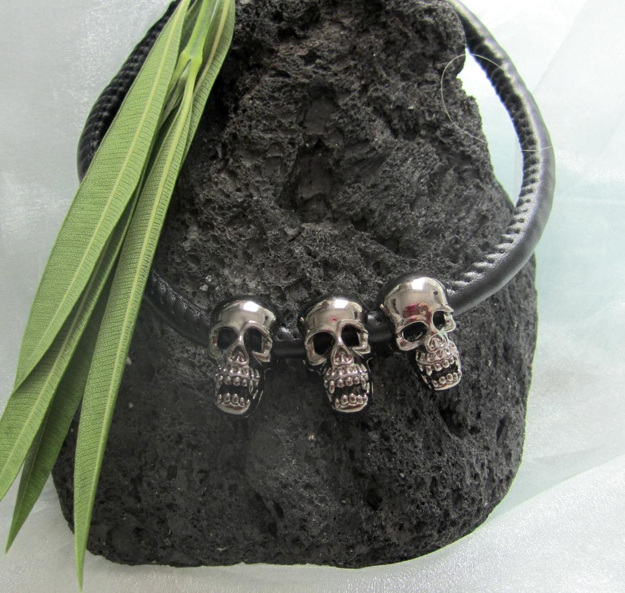 Leather Necklace with Ghost Skulls