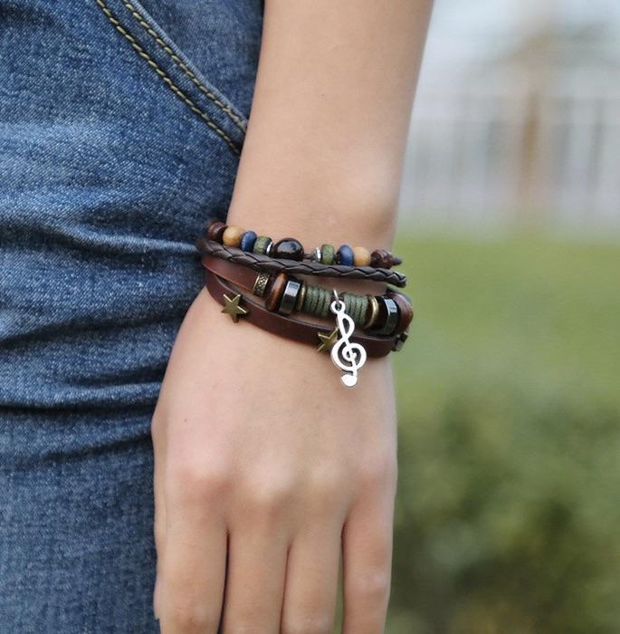 Vintage Leather Retro Beaded Music Bracelet