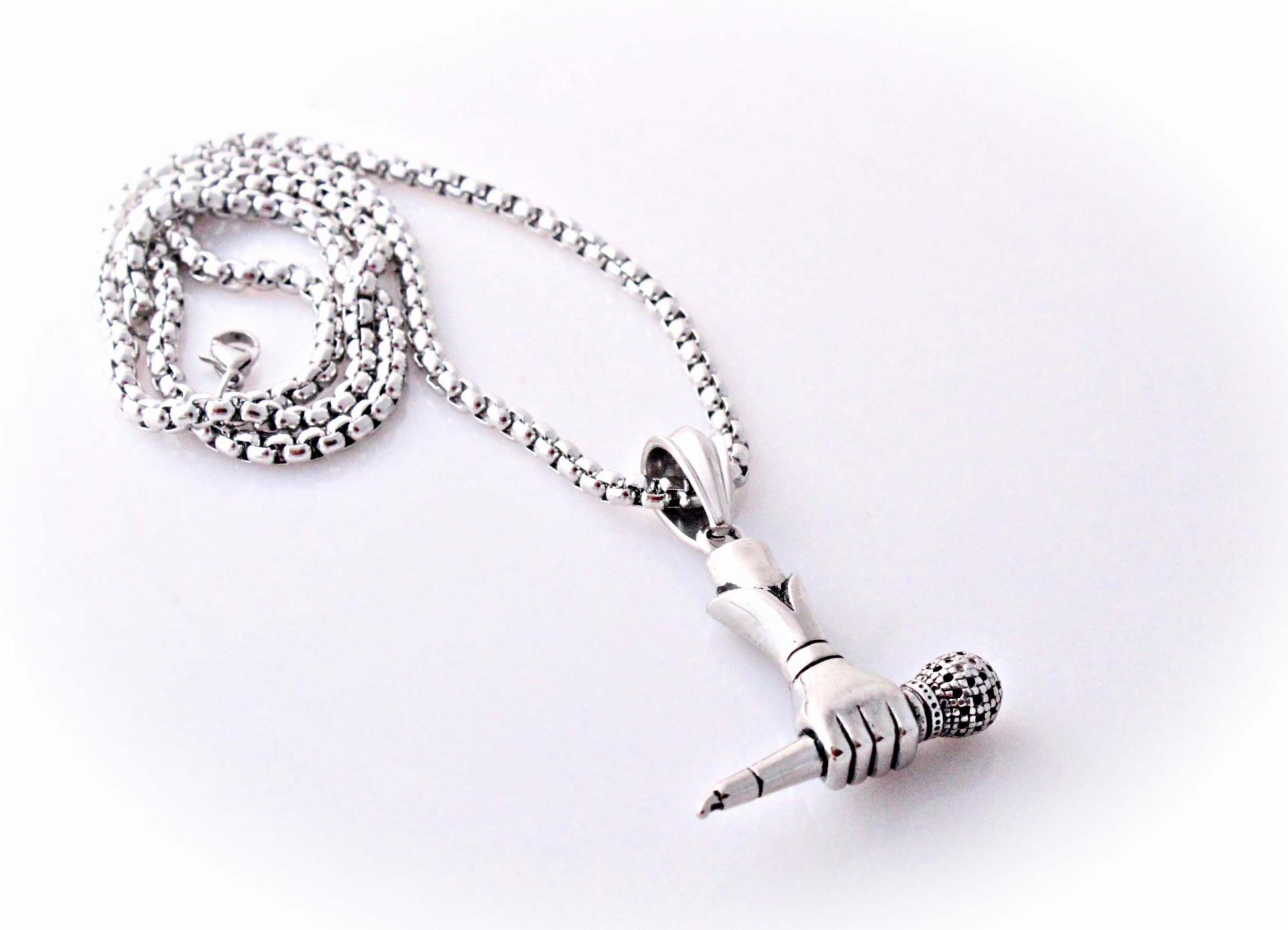 Microphone With Hand Stainless Steel Pendant