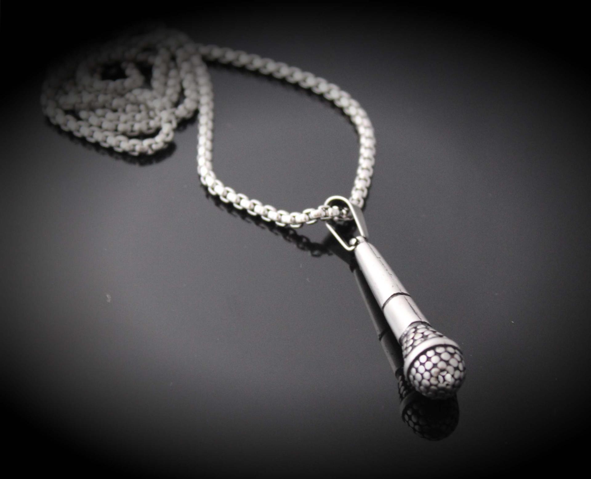 Microphone Necklace Stainless Steel in Black or Silver