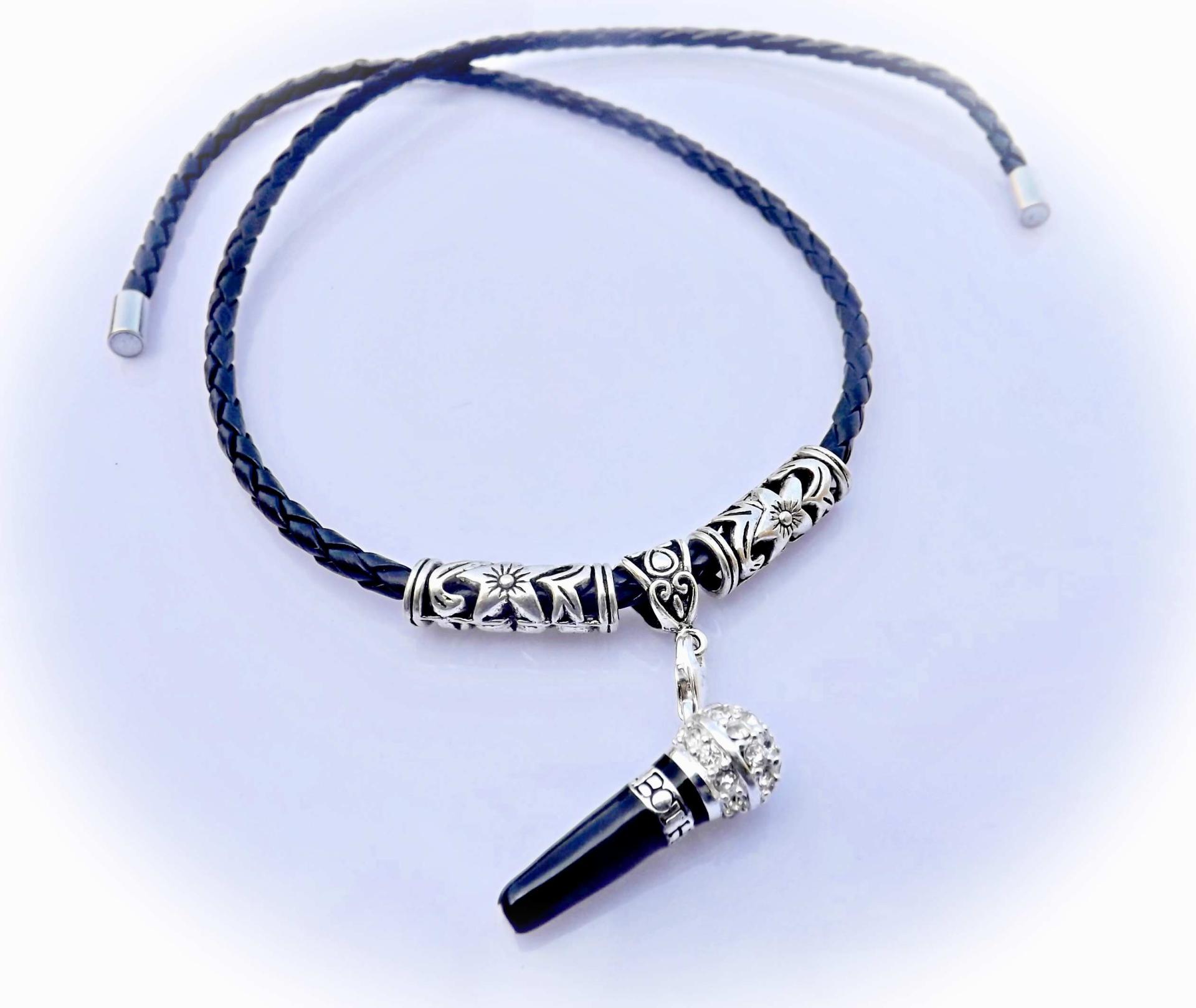 Microphone Choker Necklace "Sleek 'n' Silver" style