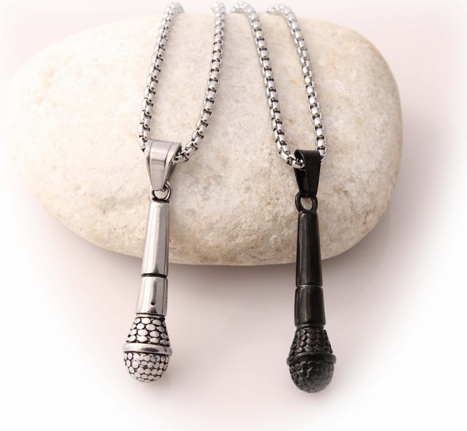 Microphone Necklace Stainless Steel in Black or Silver