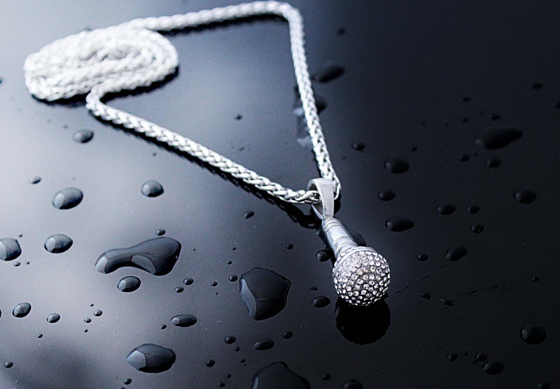 Microphone Pendant - Stainless Steel With Crystal