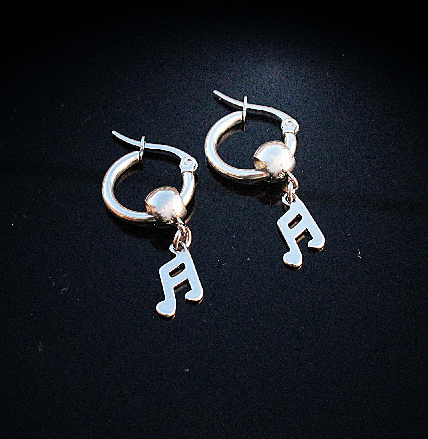 Music Note Dangle Earrings In Stainless Steel  With Lever Back