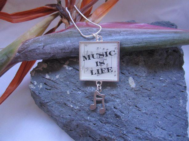 Music Is Life - Funky Resin Pendant With Music Note Charm