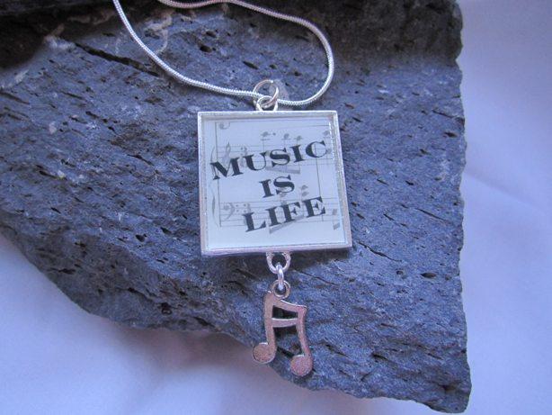 Music Is Life - Funky Resin Pendant With Music Note Charm