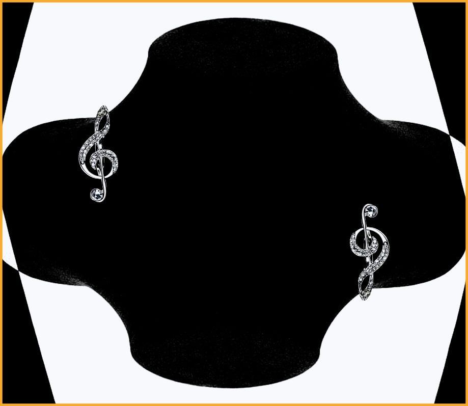 Music G Clef Brooch With Crystal Stones