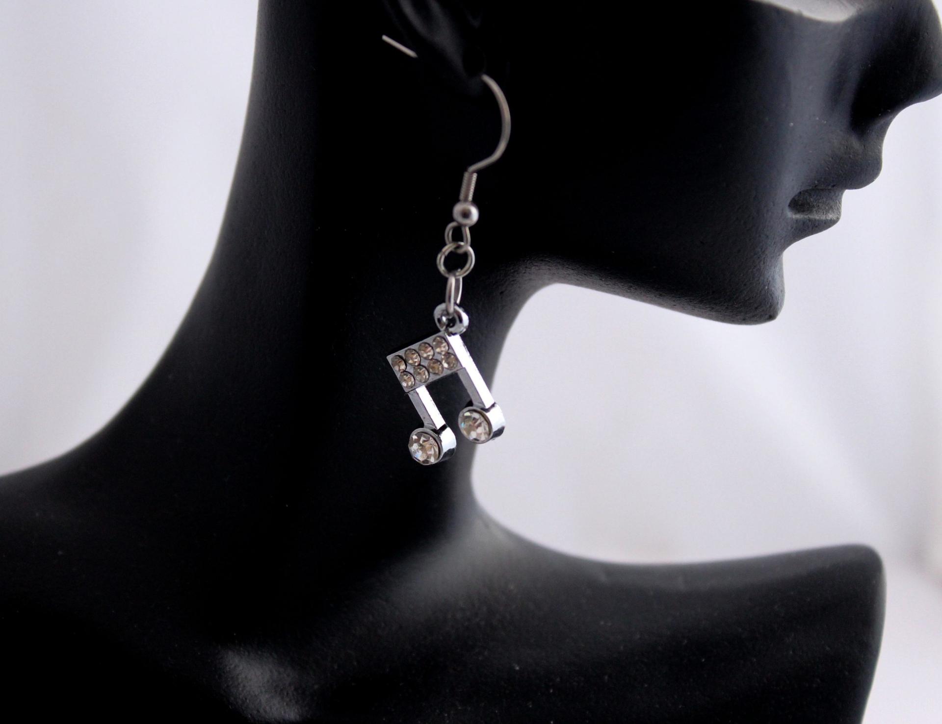 Crystal Music Note Drop Earrings.