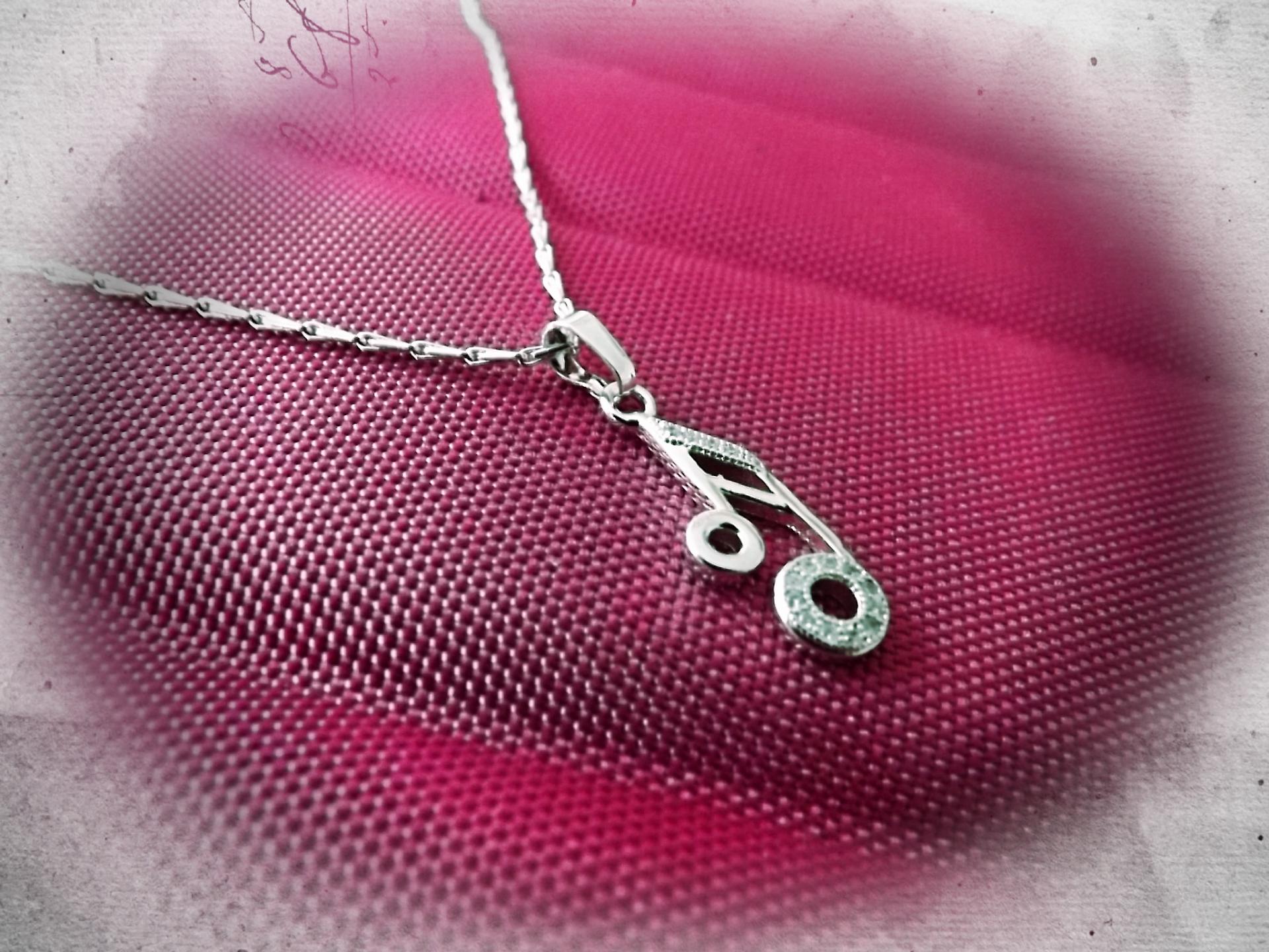 Music Note Charm Necklace with Crystal Stones