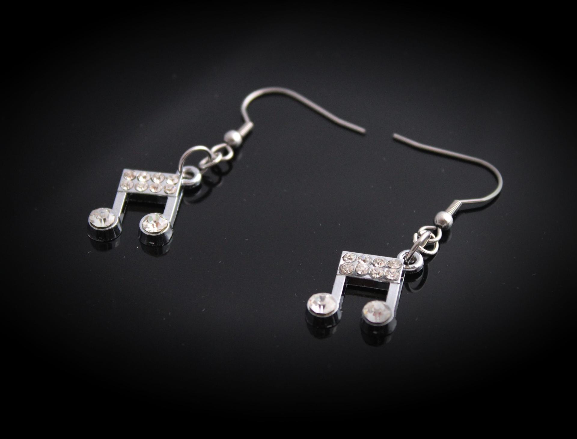 Crystal Music Note Drop Earrings.