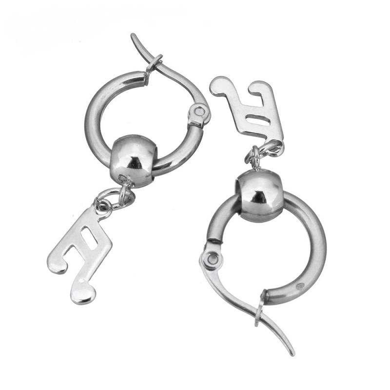 Music Note Dangle Earrings In Stainless Steel  With Lever Back