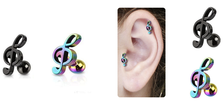 Treble Clef Music Note Tragus/Helix Cartilage Ear Ring Piercing Stud