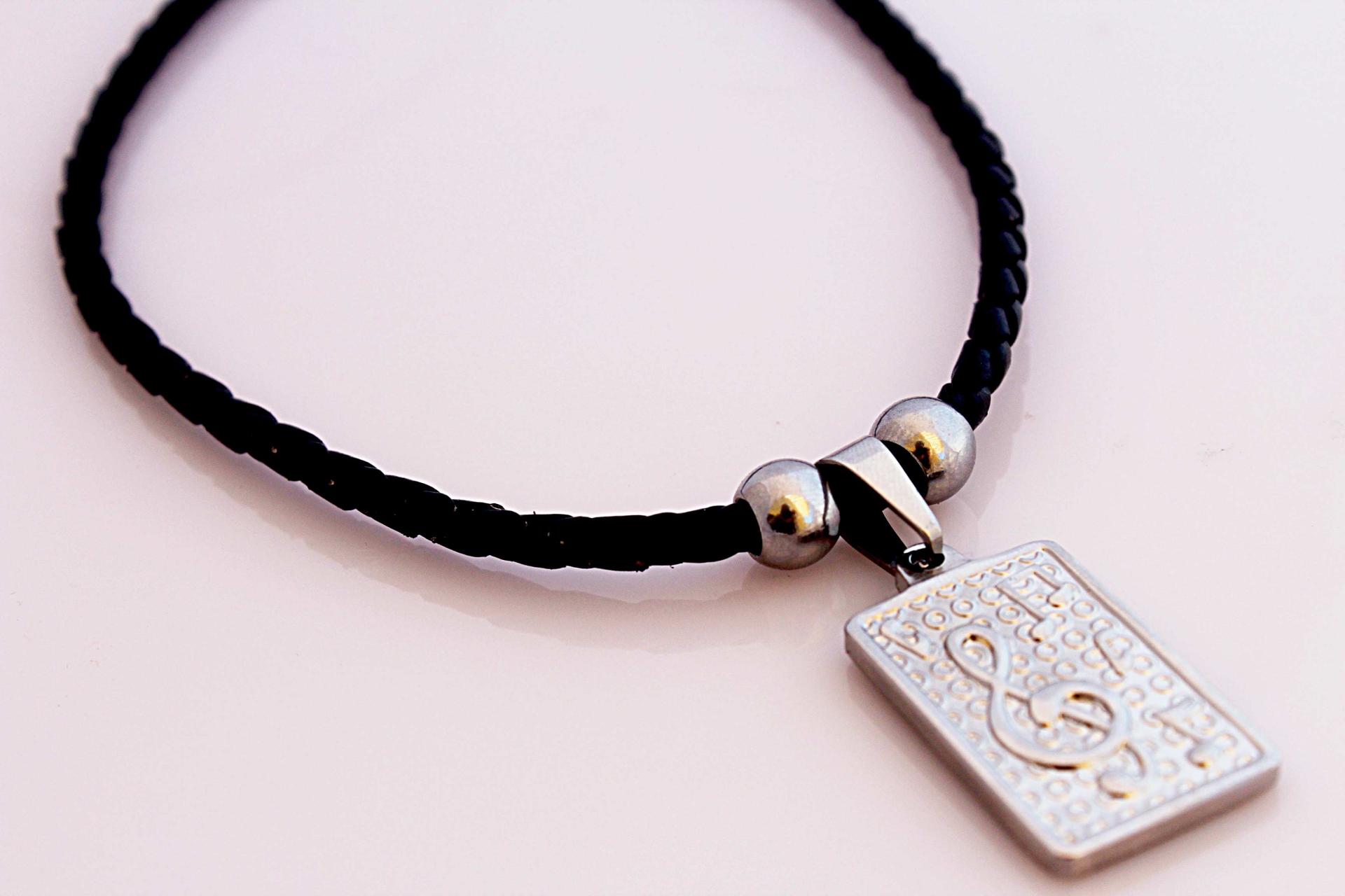 Music Note Tag Choker on Genuine Leather Cord