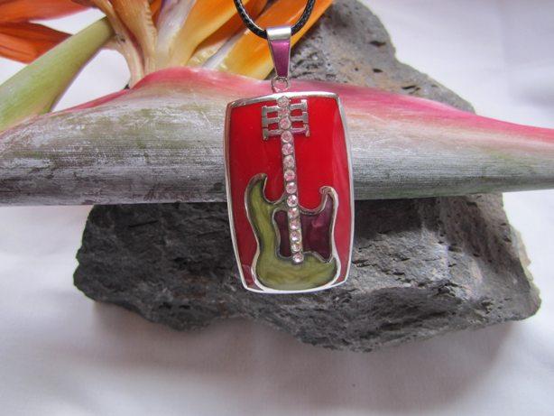 Red Enamel 3 tone Guitar Pendant