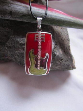 Red Enamel 3 tone Guitar Pendant