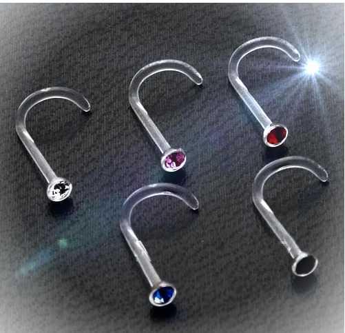 Bioplastic Body Jewelry Gem Nose Stud 20 Gauge -Choice of Colour