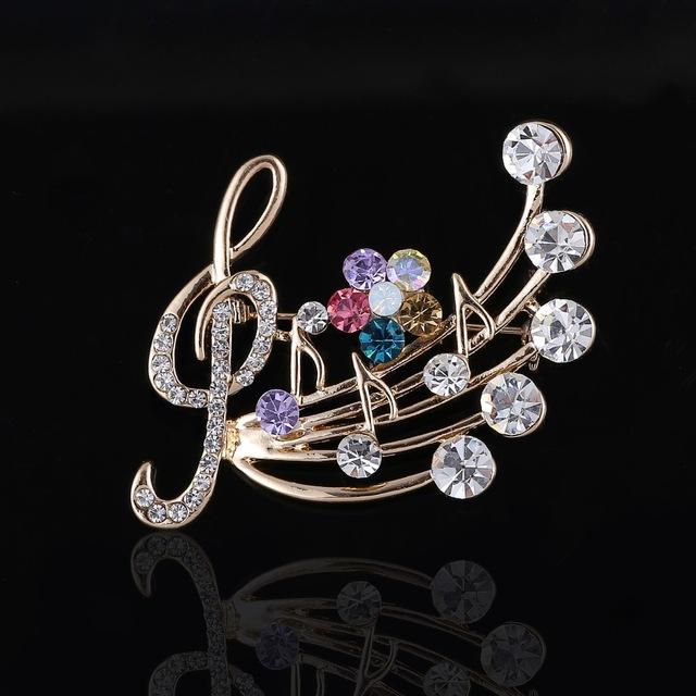 Music Note Brooch With Colourful Crystal Stones