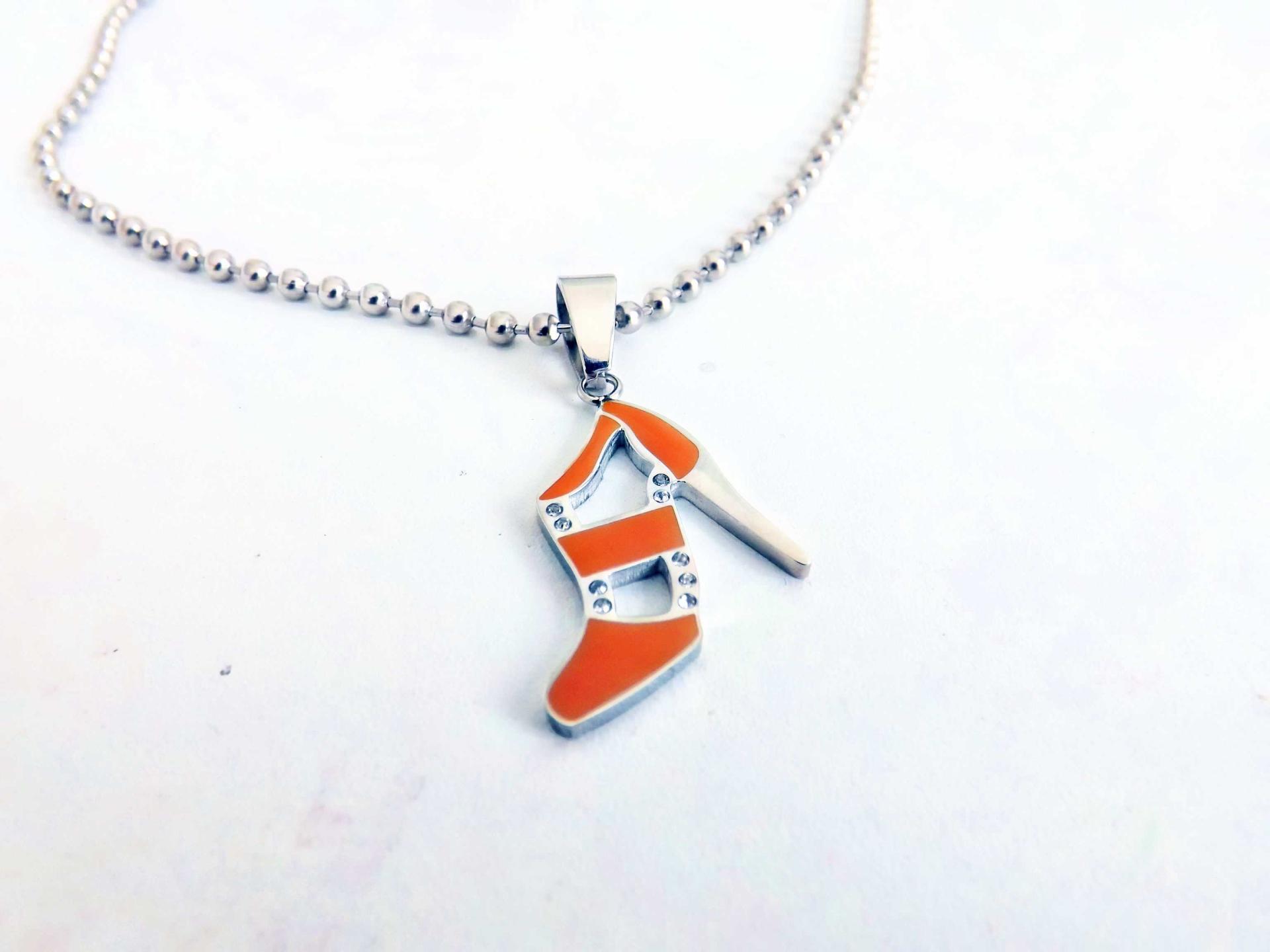 Orange High Heel Lady Shoe Pendant in Enamelled Stainless Steel