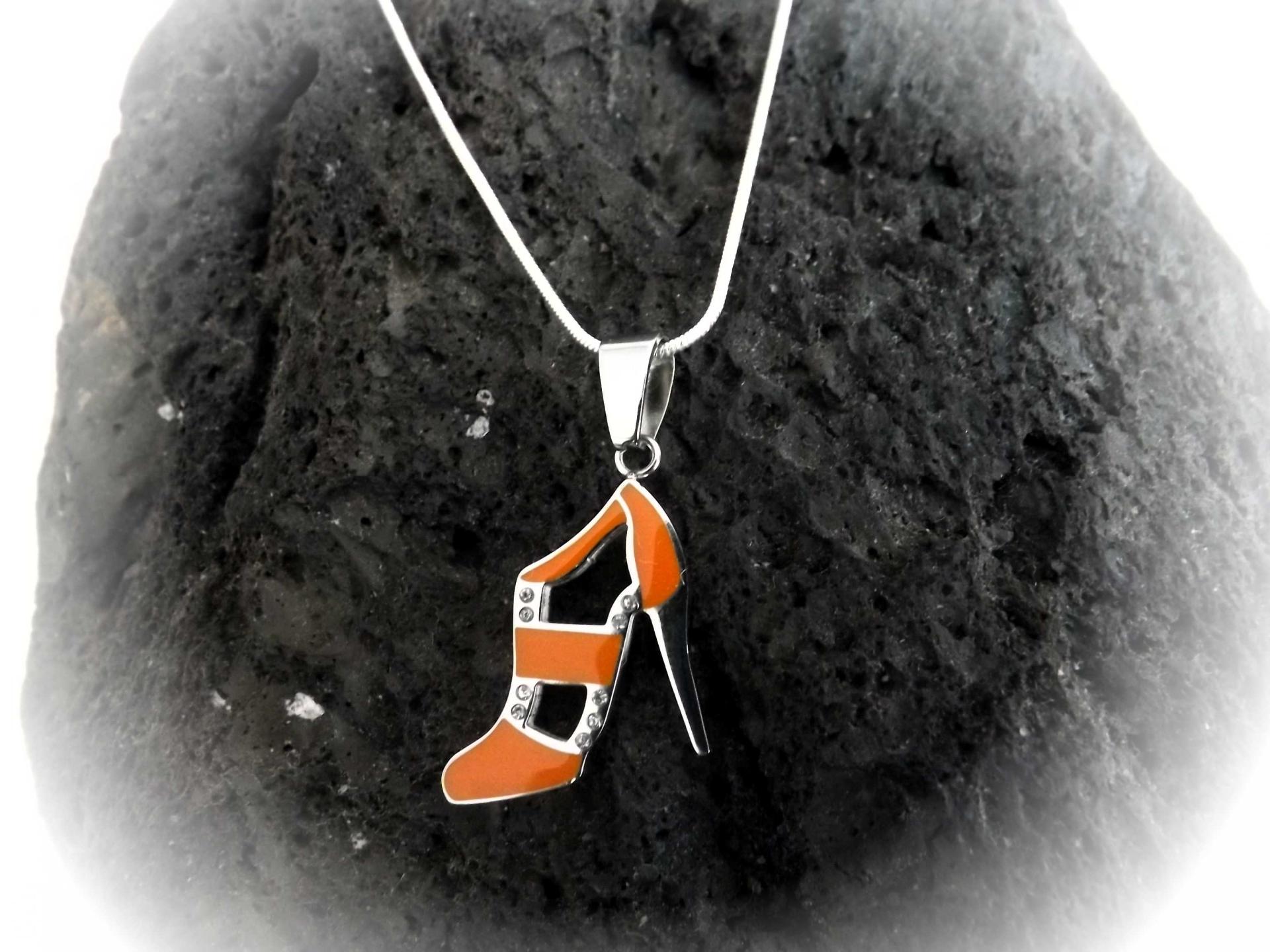 Orange High Heel Lady Shoe Pendant in Enamelled Stainless Steel