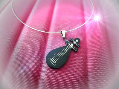 Pipa Chinese Guitar Pendant In Stainless Steel