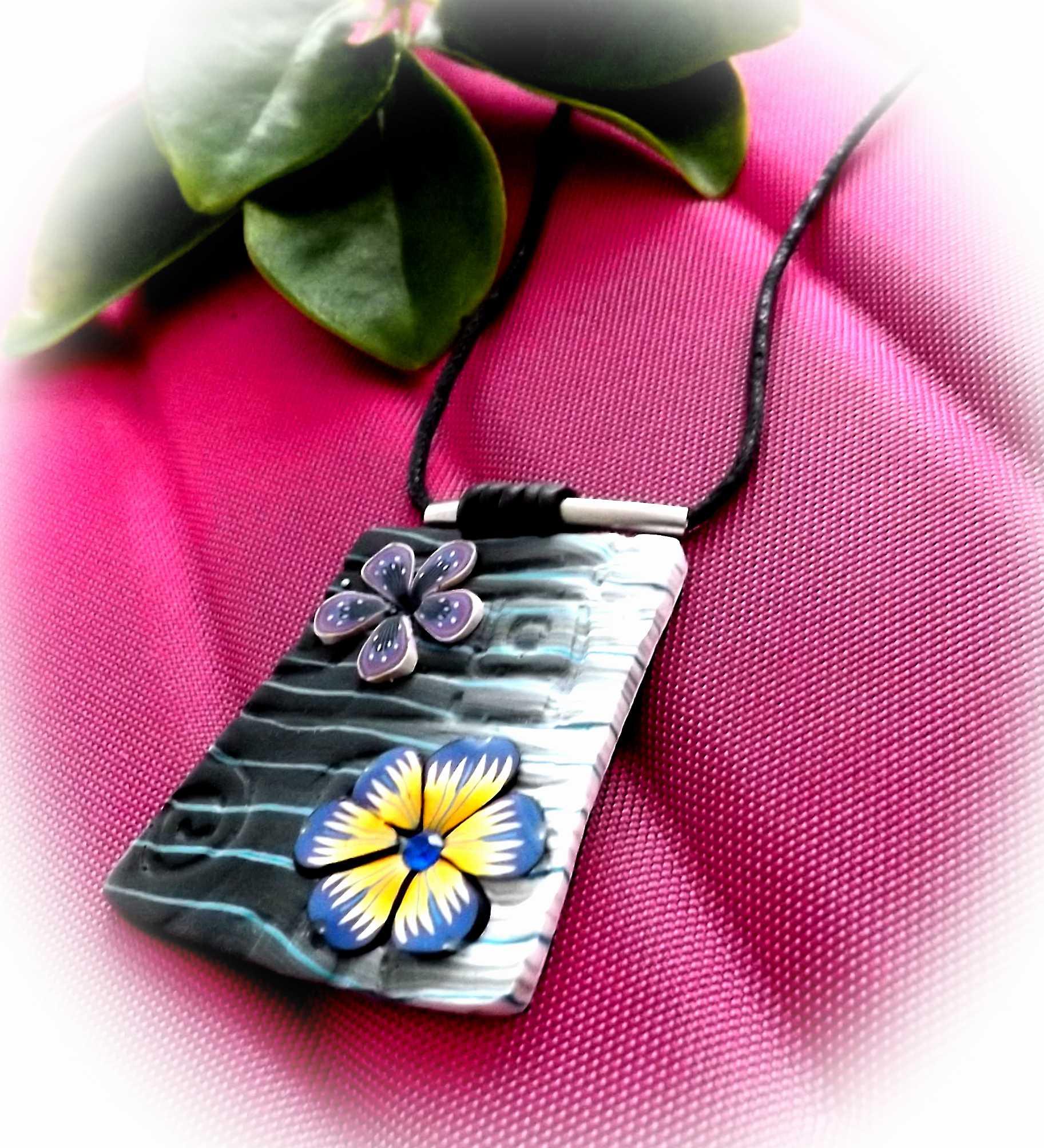 Polymer Clay Colorful Flower Tag Necklace