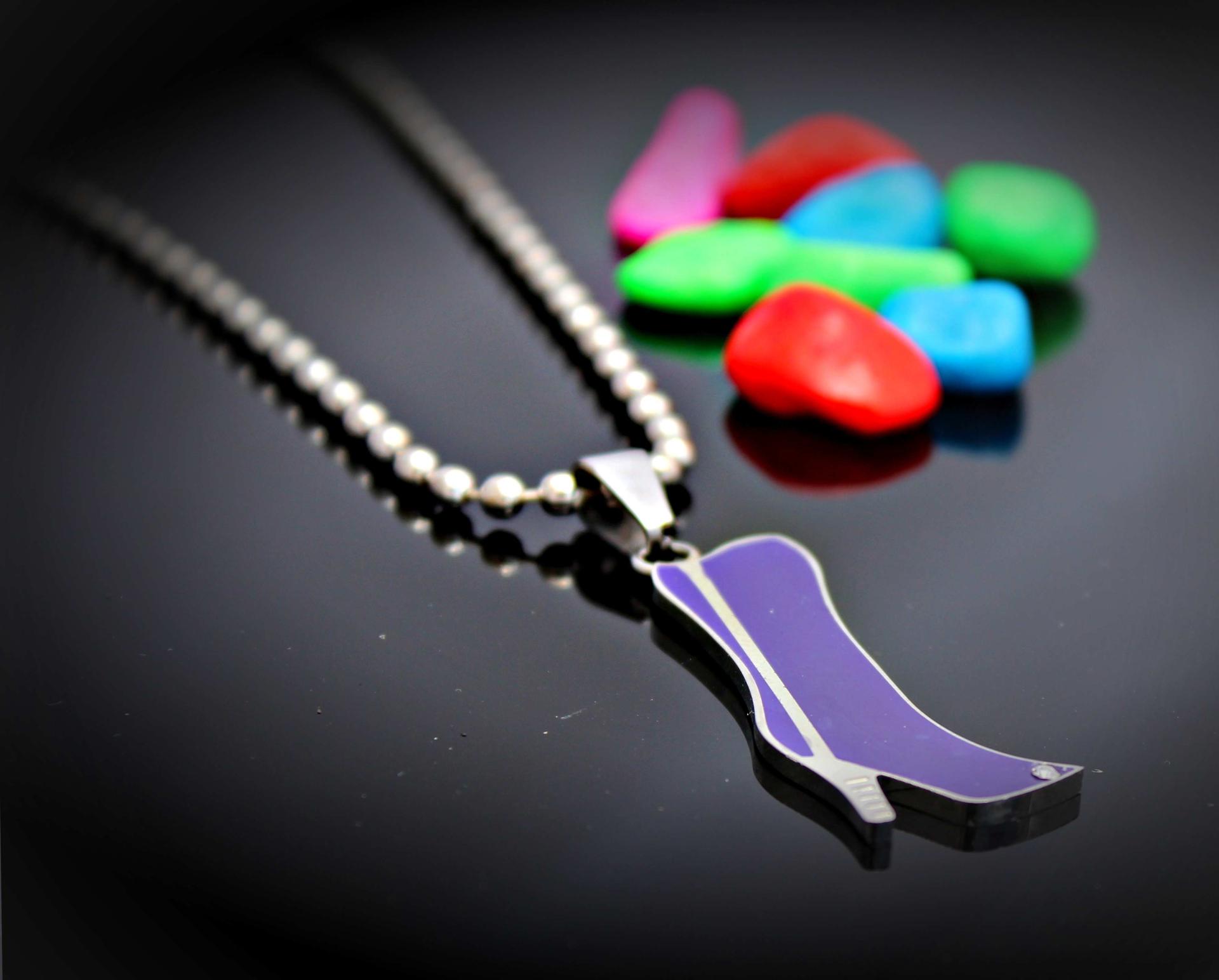 Purple High Heel Boot Pendant in Stainless Steel