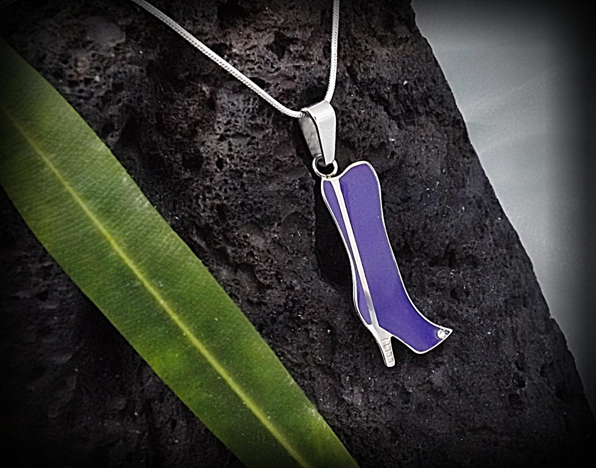 Purple High Heel Boot Pendant in Stainless Steel