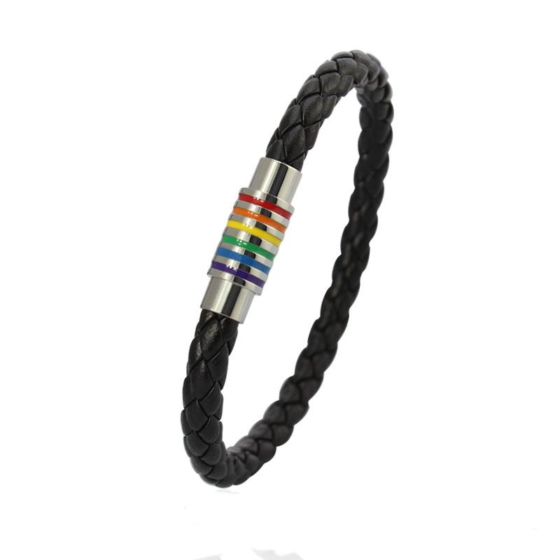 Rainbow Flag Titanium Steel Vintage Leather Bracelet